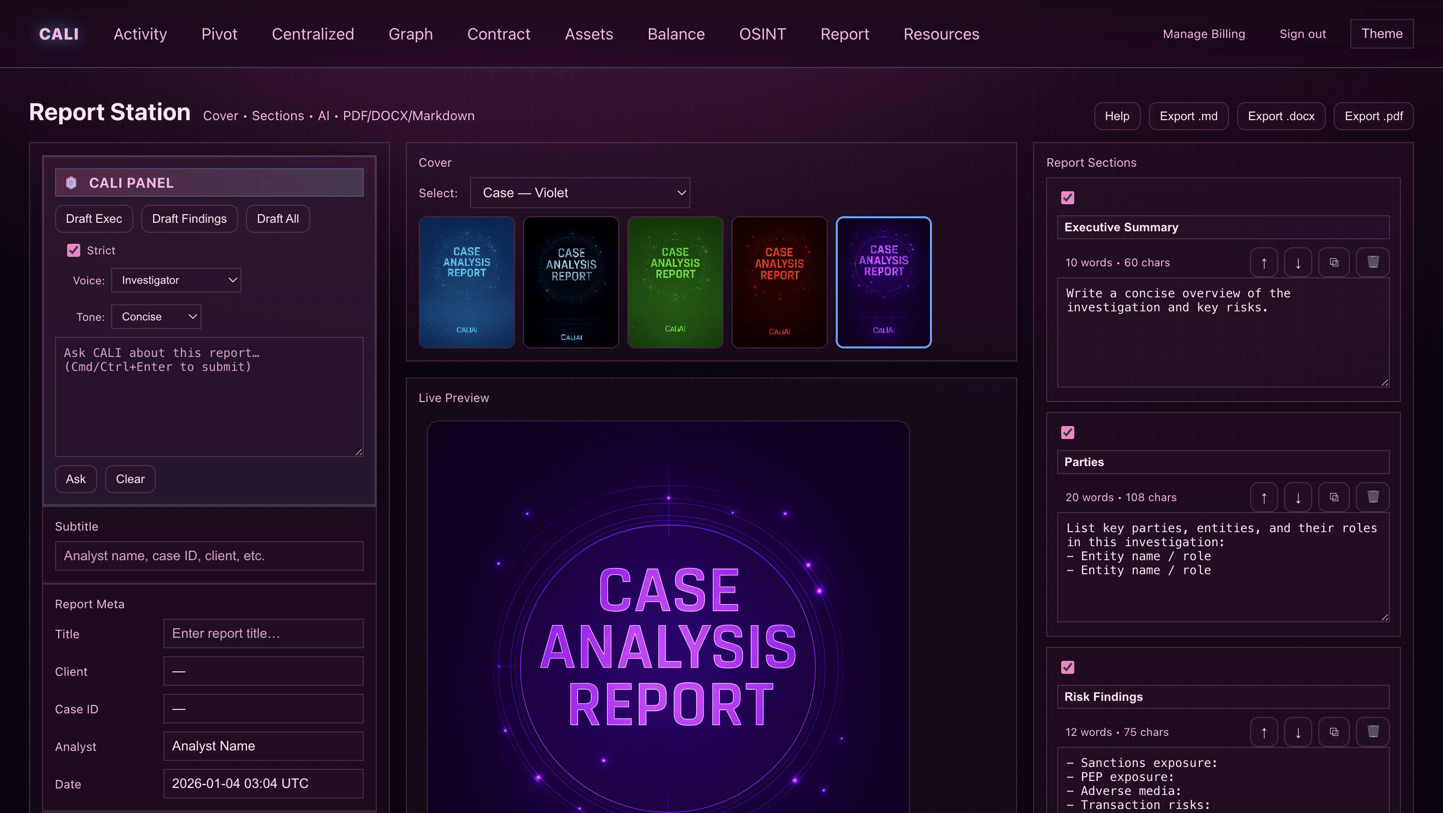 Cali Report Station – report editor