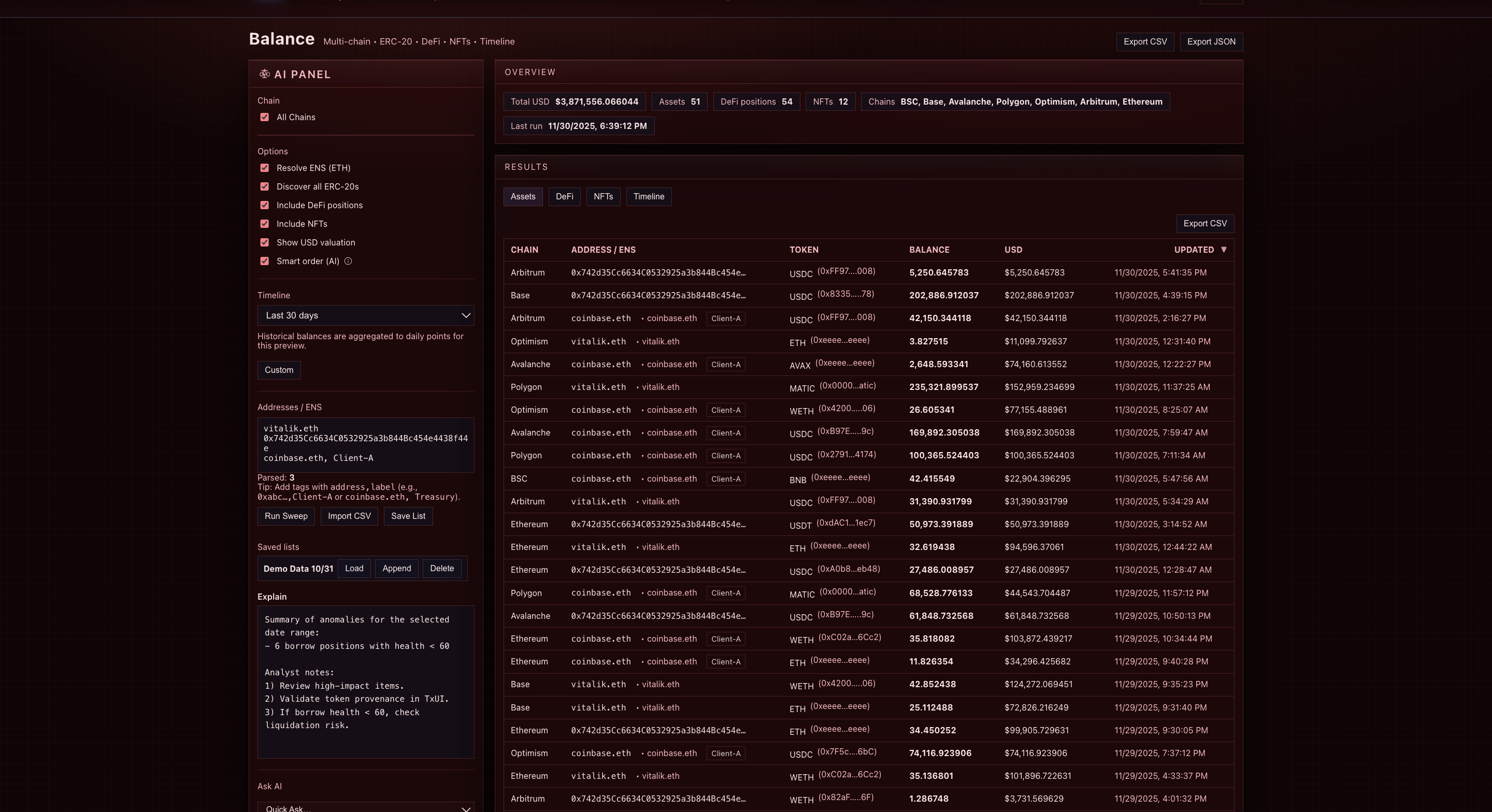 Cali Balance – portfolio view