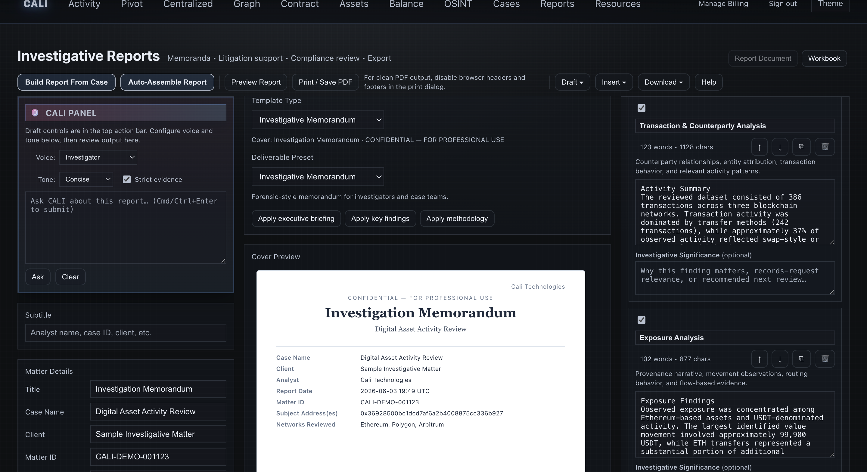 Cali Investigative Reports – findings editor